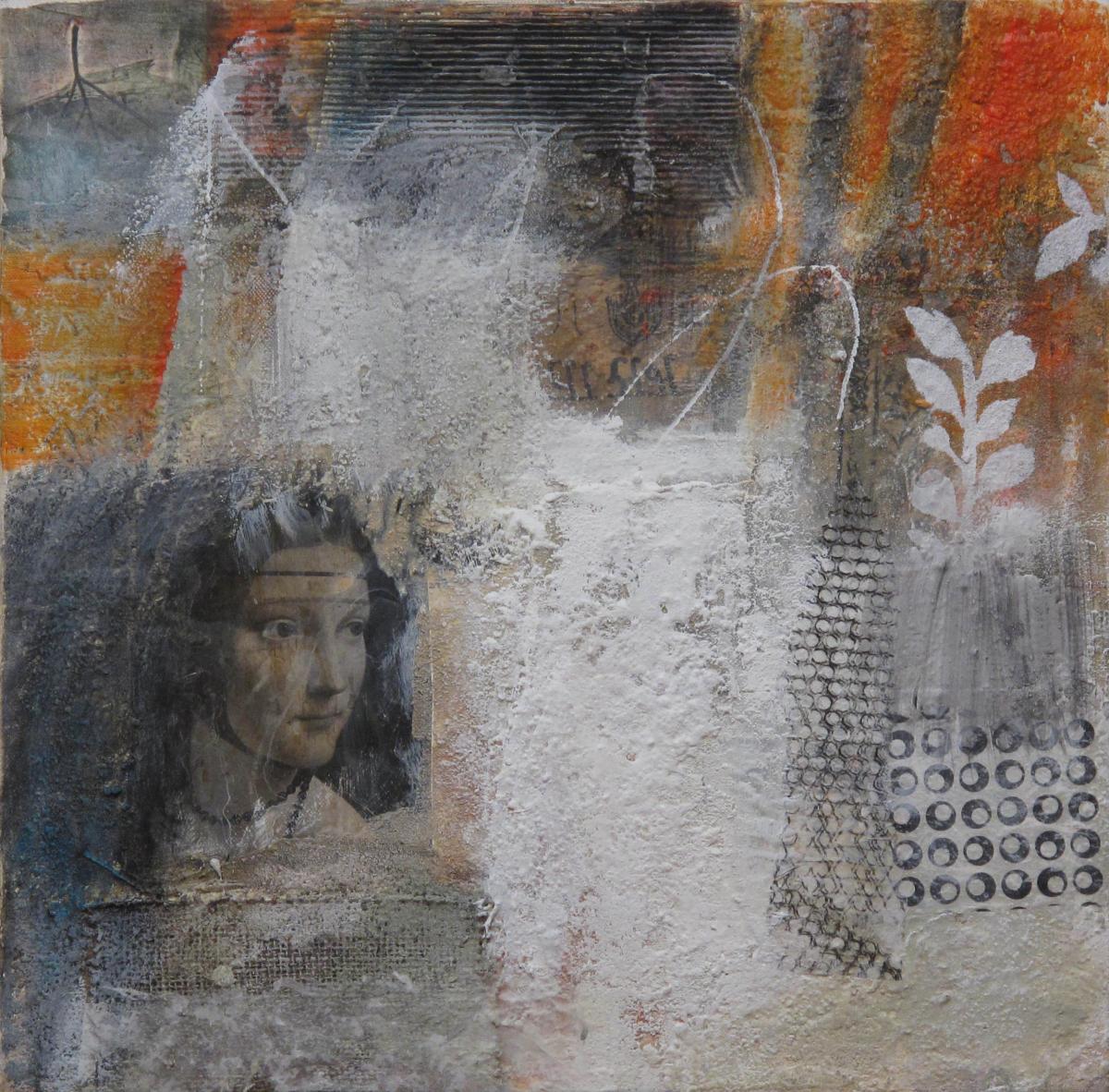 Die Geheimnisse der Wände III, 2010, Acryl und Collage auf Leinwand, 50 x 50 cm
